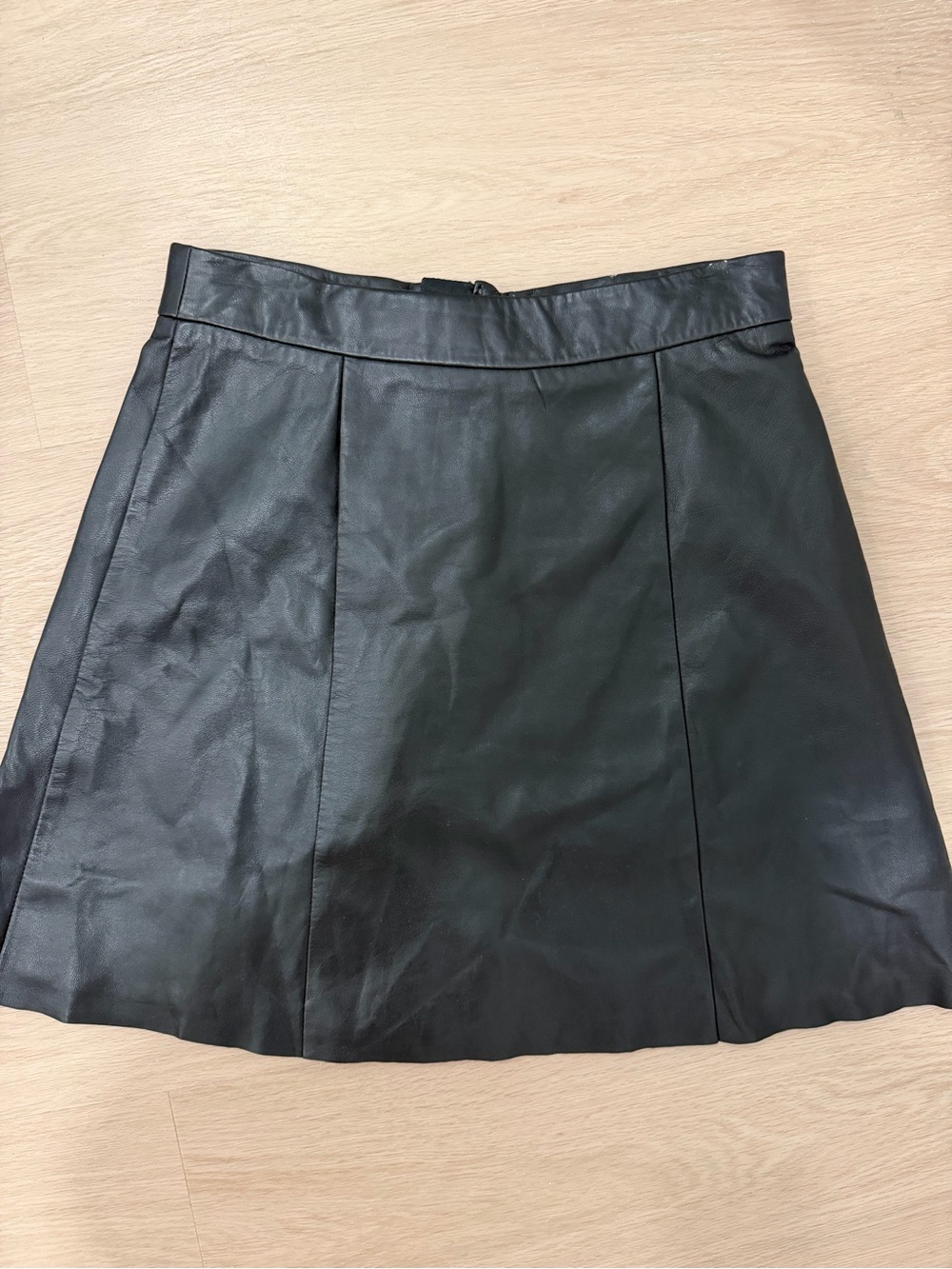 All Saints Black Leather A-Line Mini Skirt
